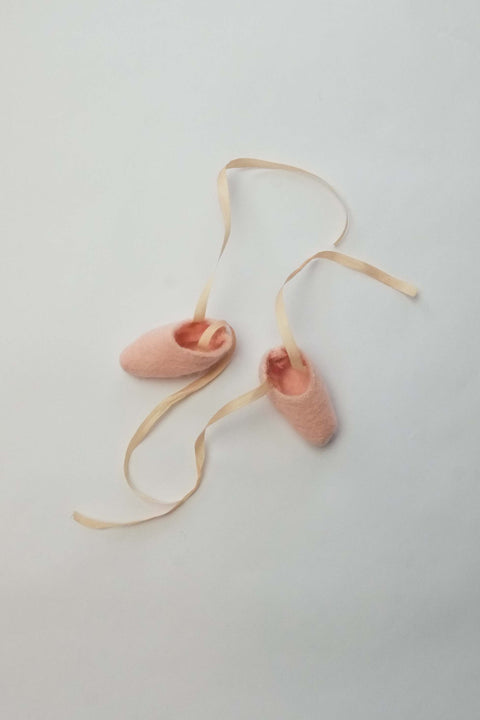 Doll Ballet Slippers | Pink Wool w/ Silk Ribbons