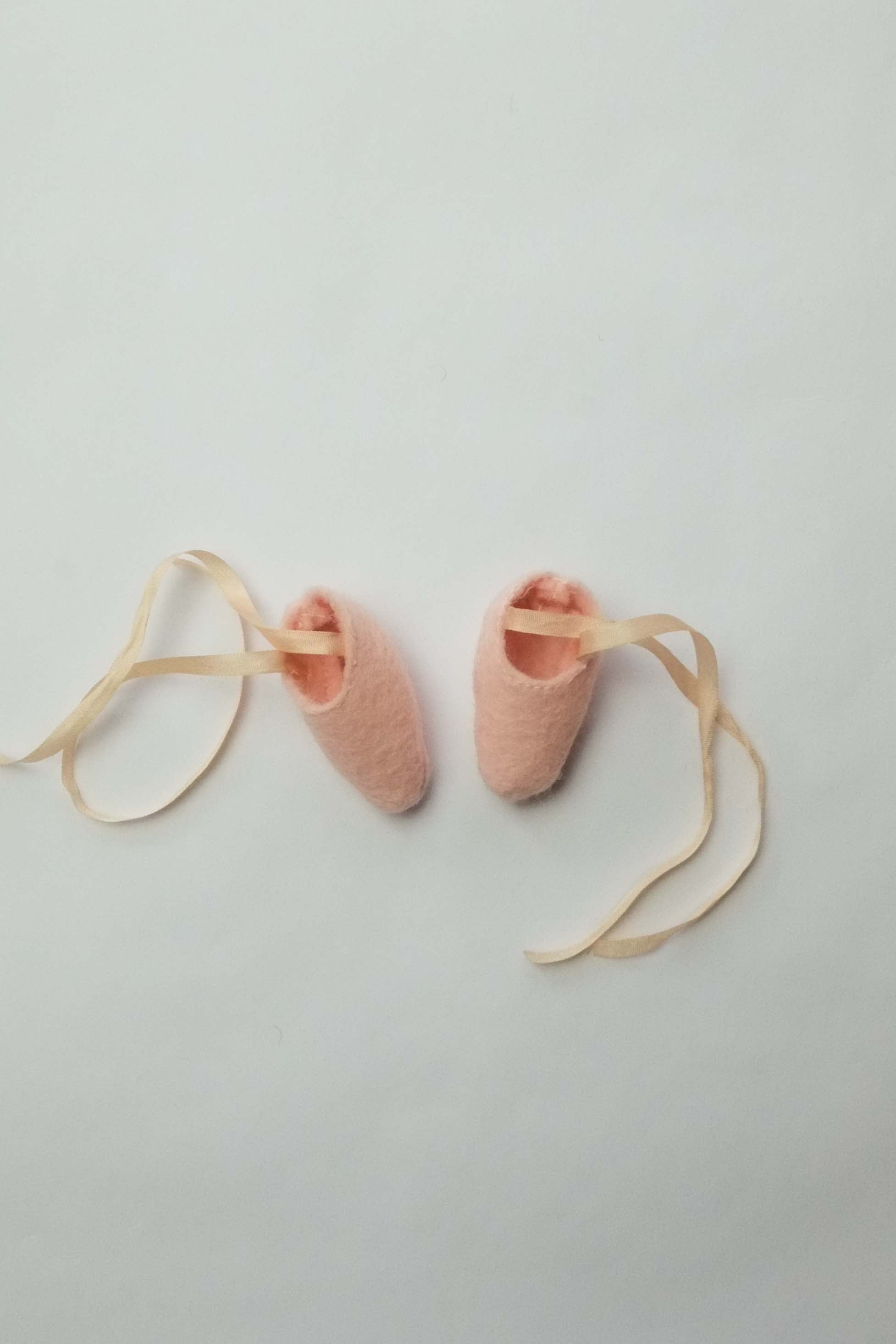 Doll Ballet Slippers | Pink Wool w/ Silk Ribbons