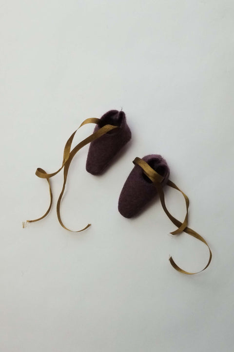 Doll Ballet Slippers | Purple Wool w/ Silk Ribbons