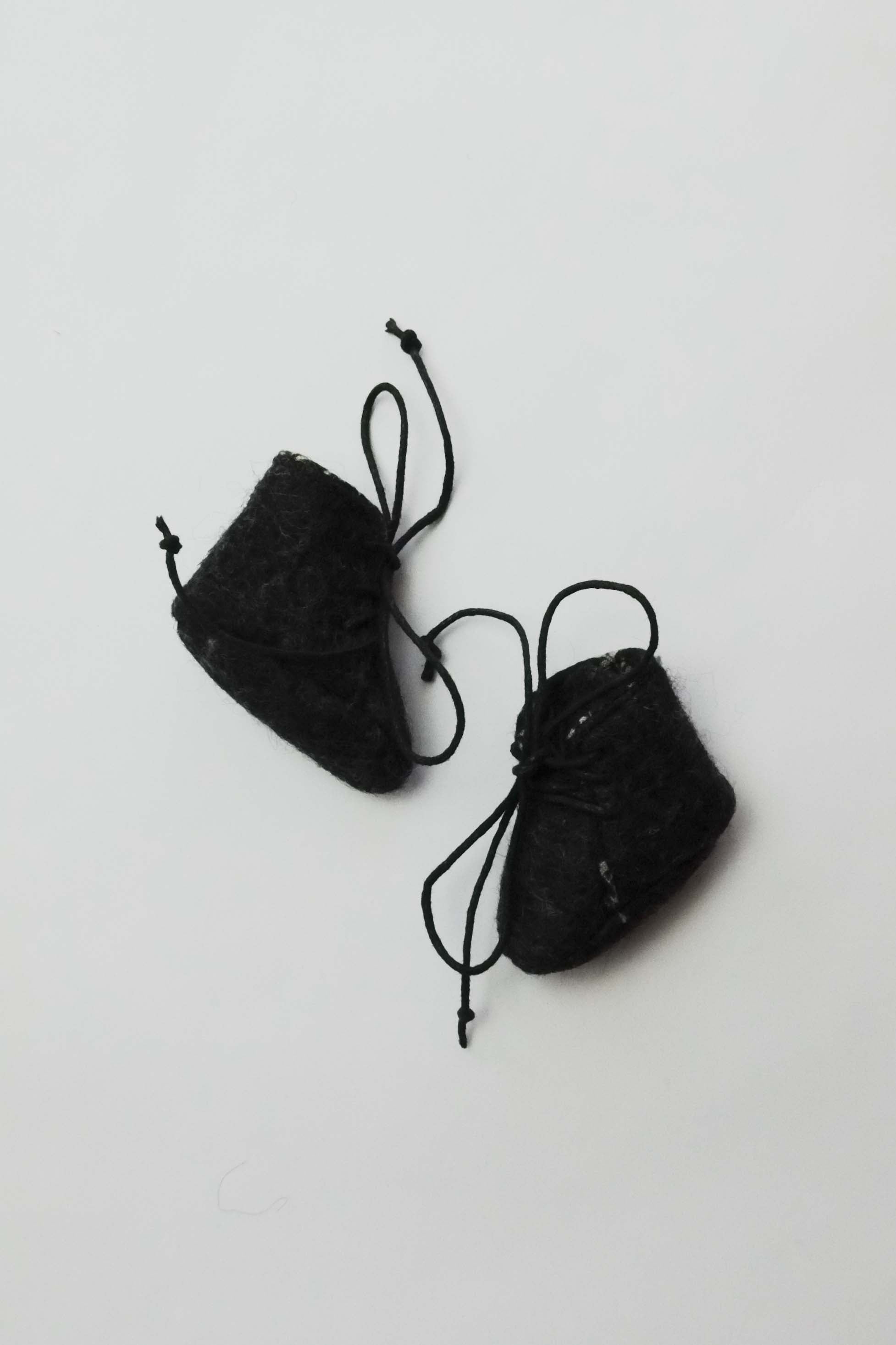 Doll Boots | Black Wool w/ White Floral