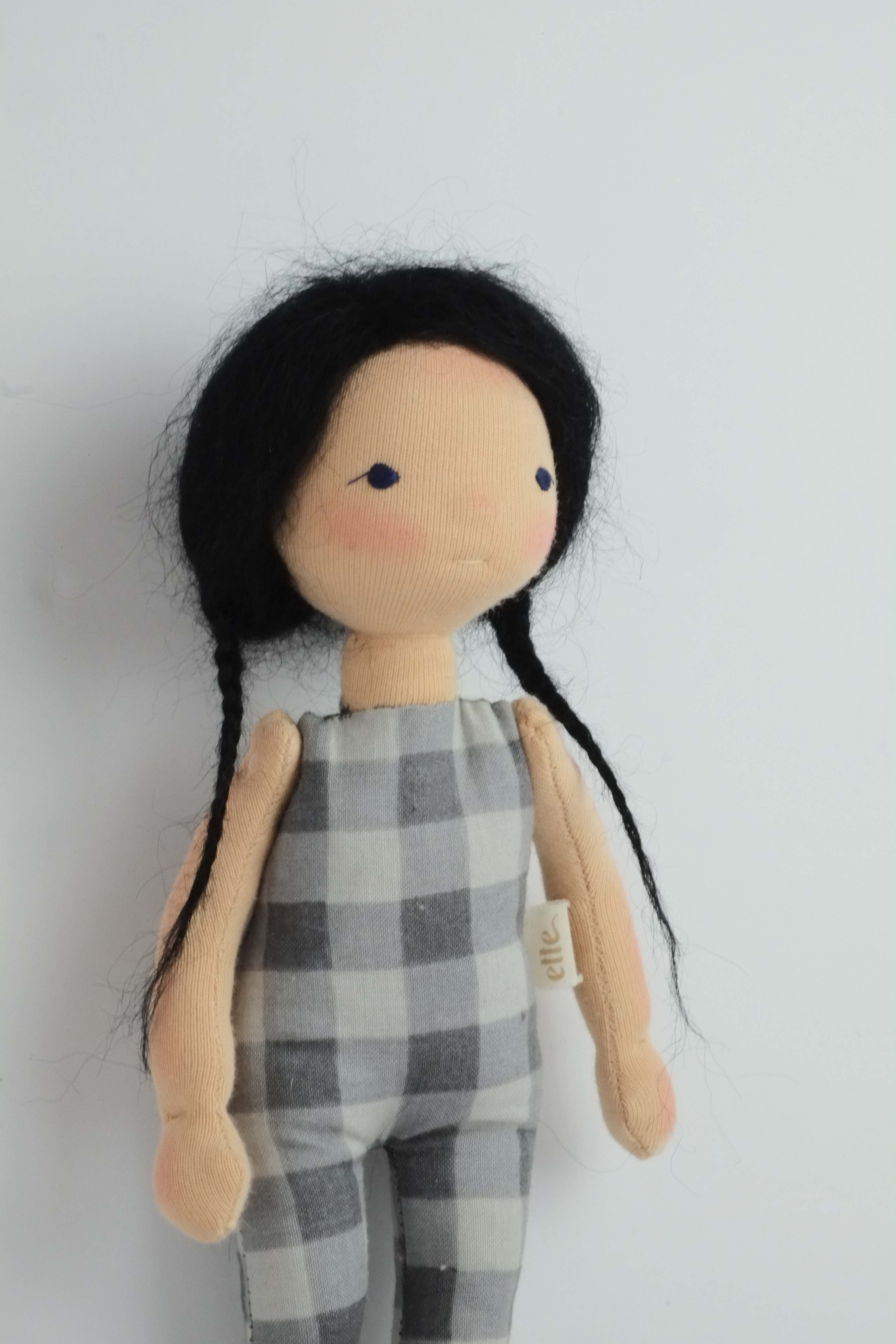 Violette | Black Haired Medium Skinned Natural Fiber Wool Doll