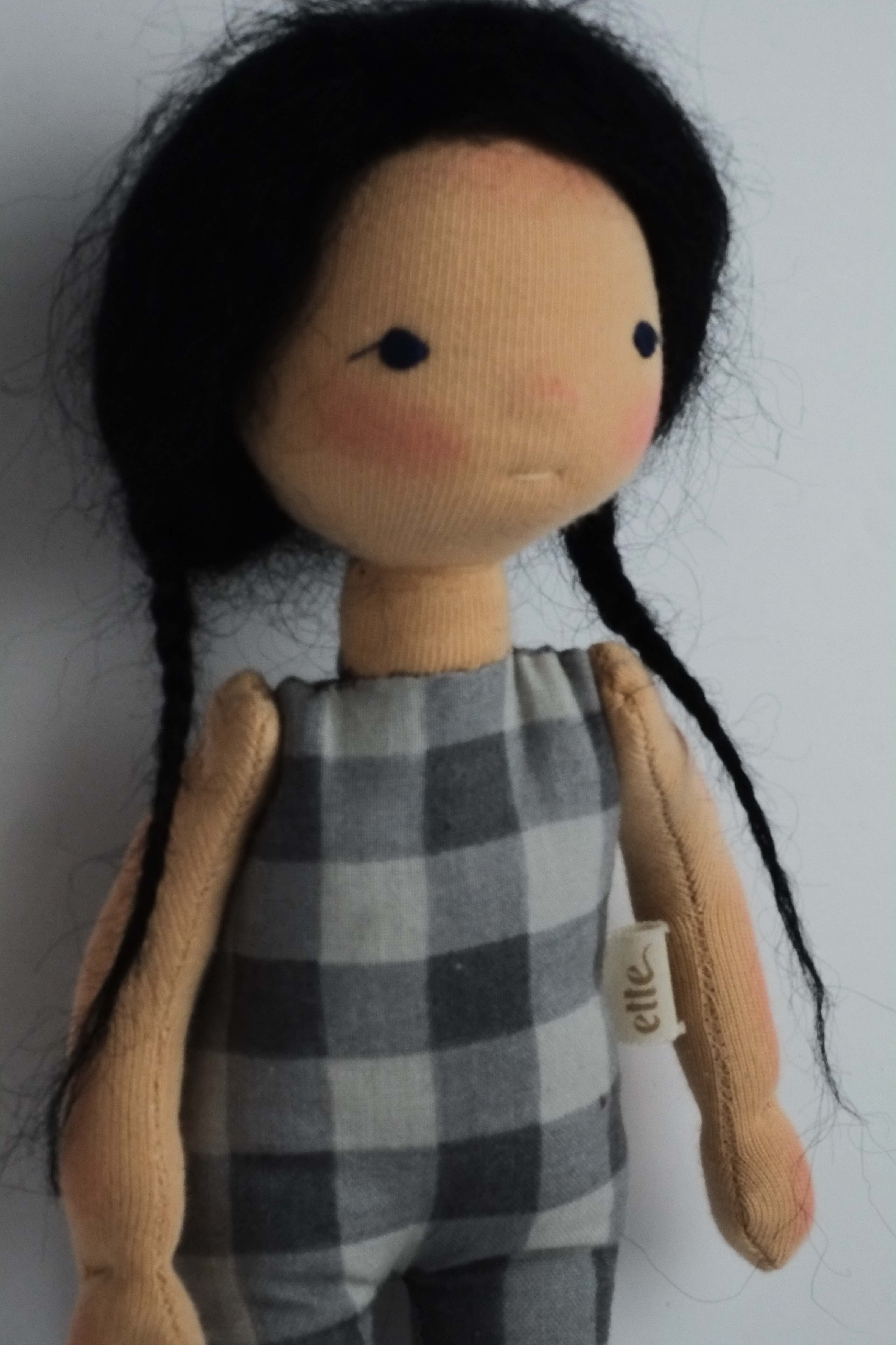 Violette | Black Haired Medium Skinned Natural Fiber Wool Doll