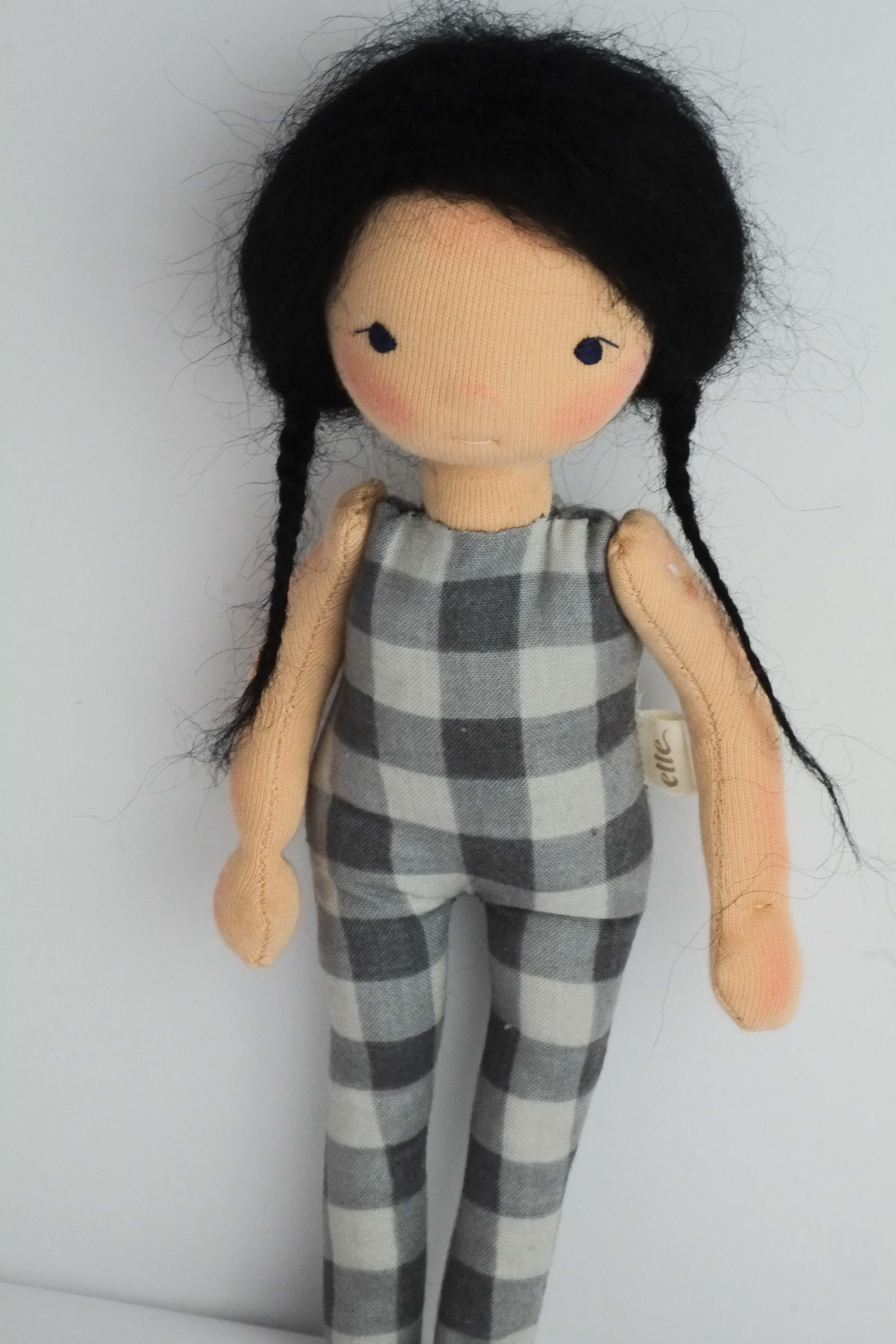 Violette | Black Haired Medium Skinned Natural Fiber Wool Doll