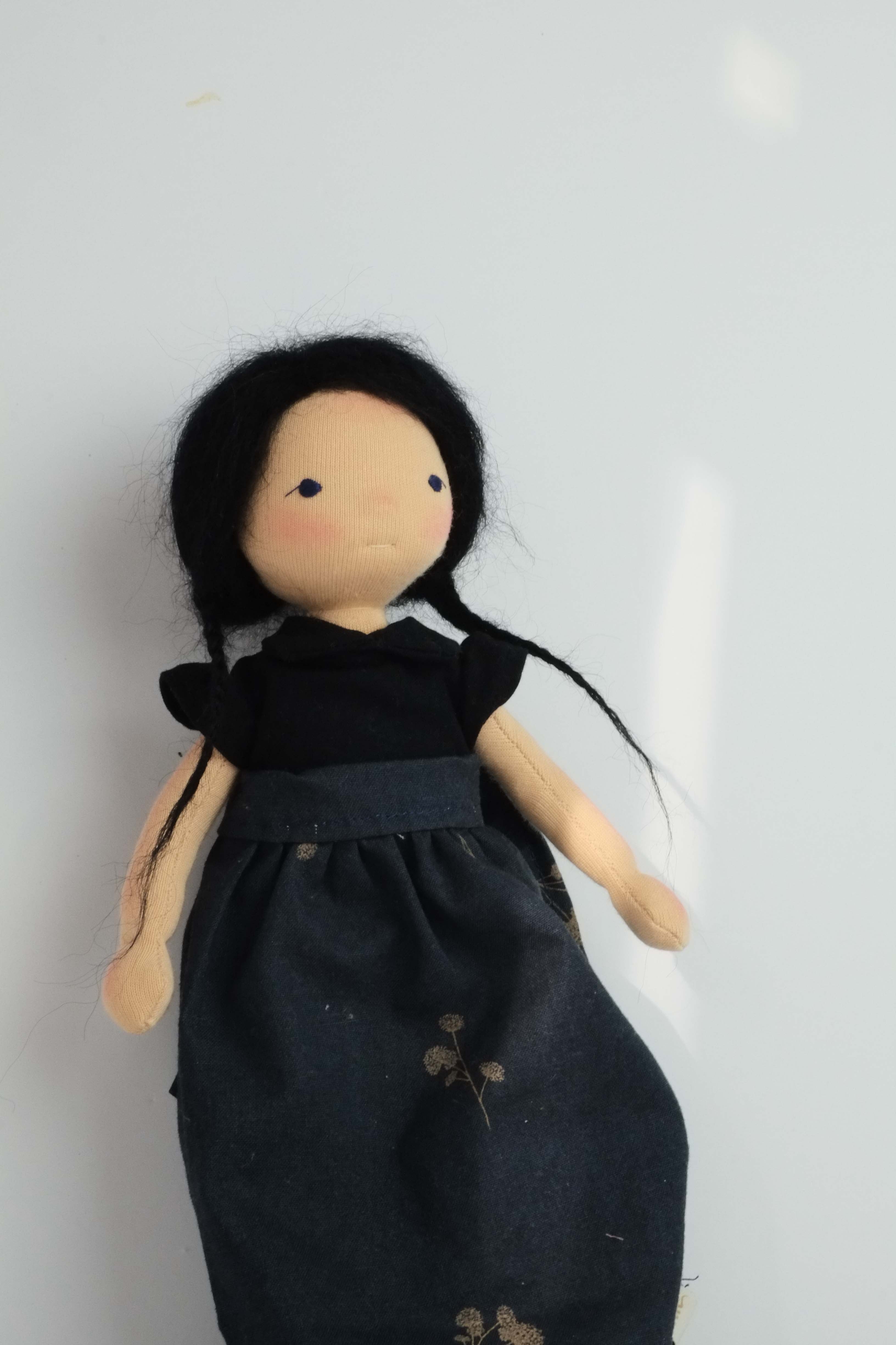 Violette | Black Haired Medium Skinned Natural Fiber Wool Doll