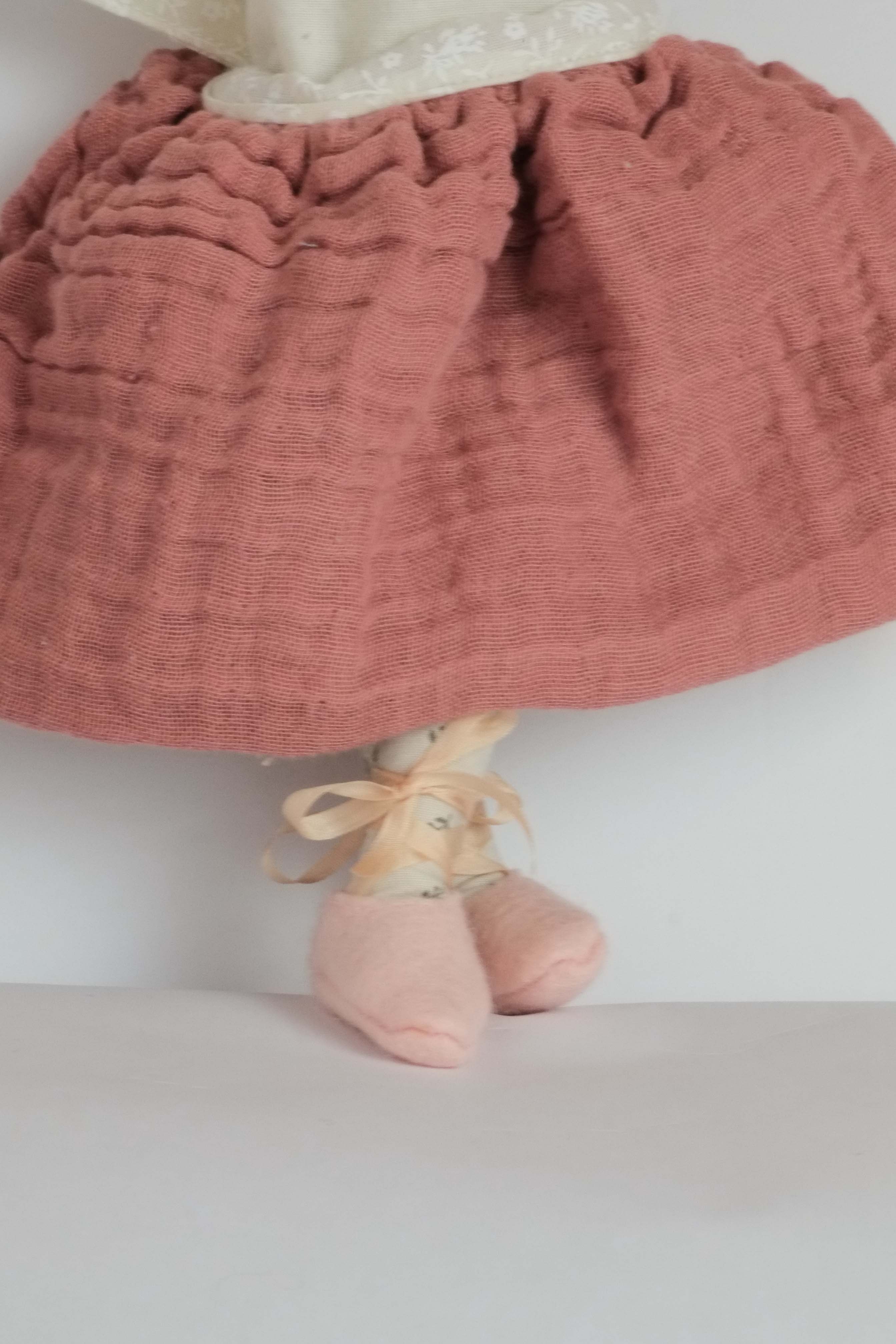 Doll Ballet Slippers | Pink Wool w/ Silk Ribbons