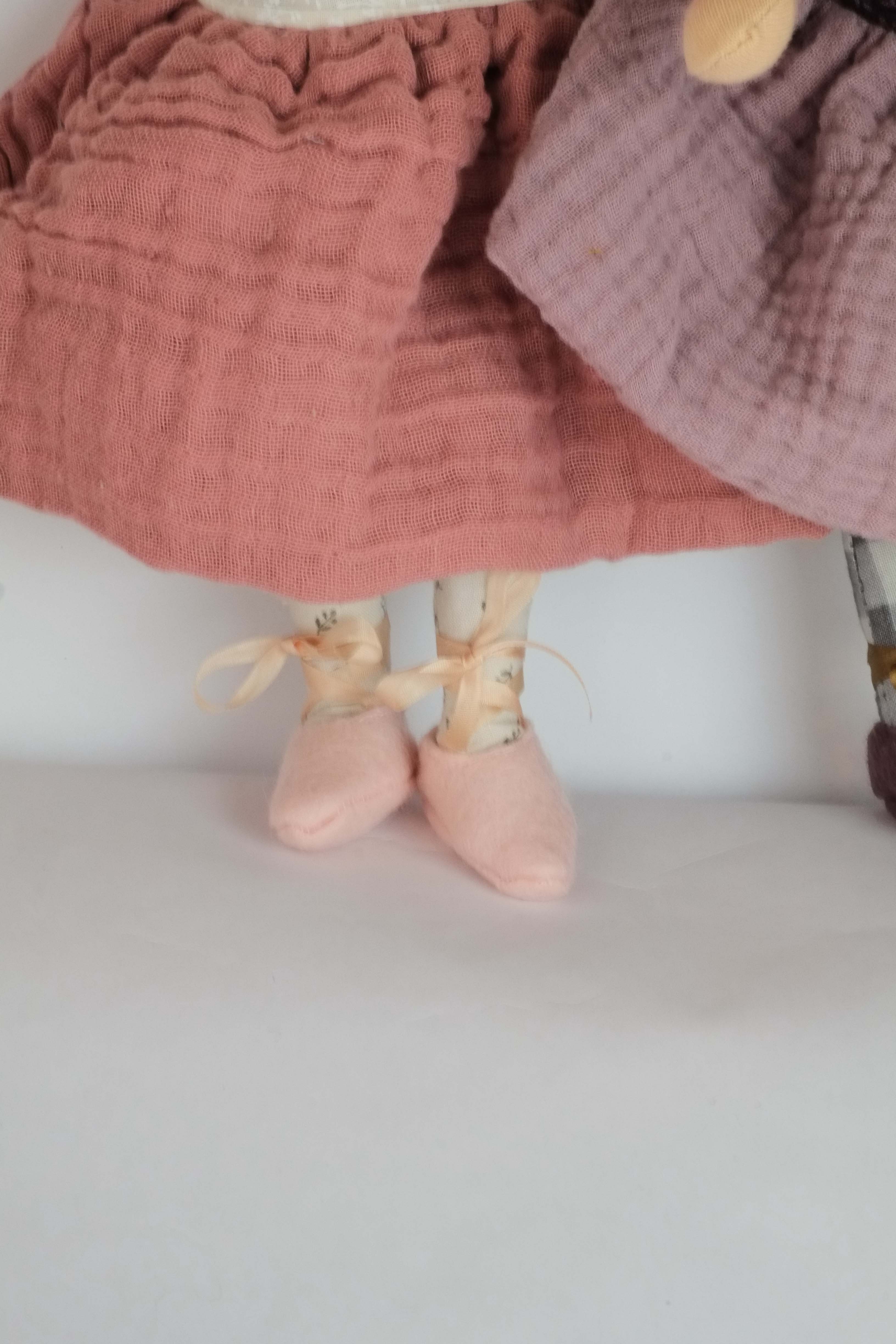 Doll Ballet Slippers | Pink Wool w/ Silk Ribbons